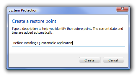 Name of Identify restore point
