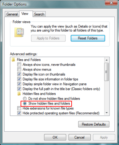 show hidden files